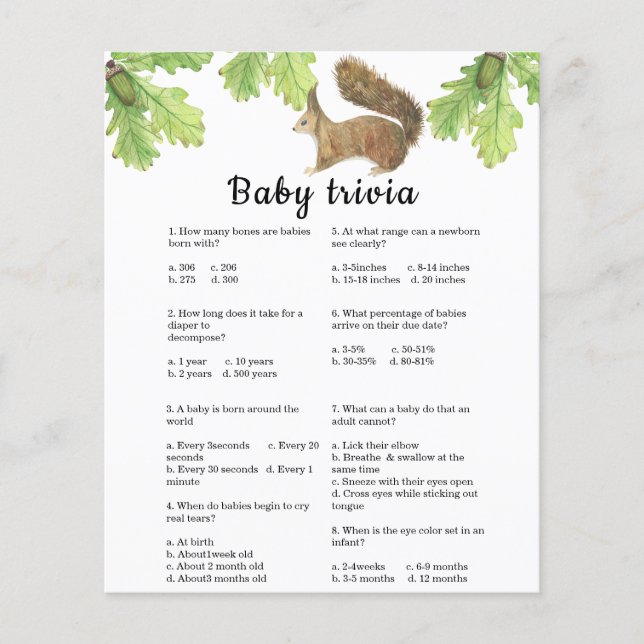 Eichhörnchen - Baby Trivia | Baby Showspiel (Vorderseite)