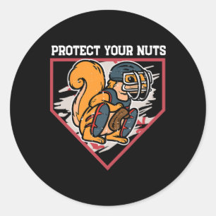 Eichhörnchen Baseballfänger Schützen Ihre Nuts Boy Runder Aufkleber