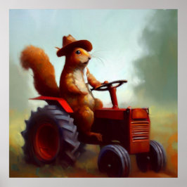 Eichhörnchen-Bauer auf einem Traktor Poster
