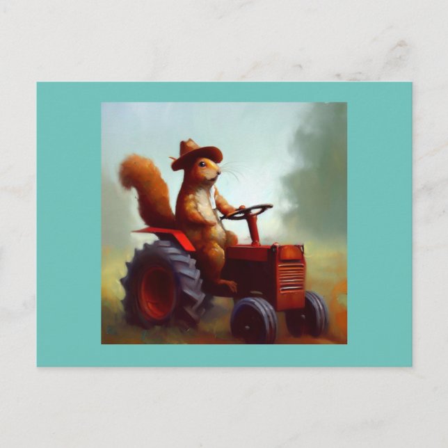 Eichhörnchen-Bauer auf einem Traktor Postkarte (Vorderseite)