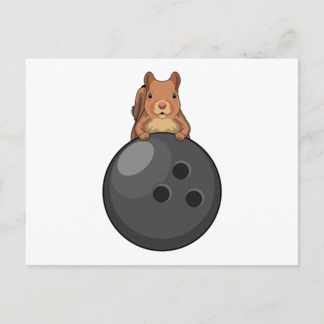 Eichhörnchen beim Bowling mit Bowlingkugel Postkarte (Vorderseite)
