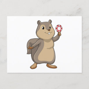 Eichhörnchen beim Poker mit Pokerchips Postkarte