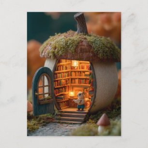 Eichhörnchen-Bibliothek in einem moosigen Eichenha Postkarte
