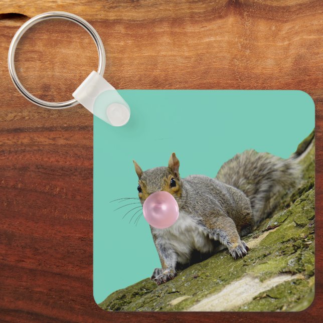 Eichhörnchen bläst Bubblegum Blase Animal Foto Schlüsselanhänger (Vorderseite)