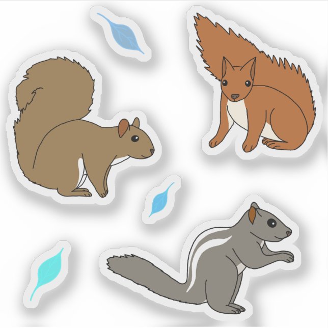 Eichhörnchen Blaue Blätter Aufkleber (Vorderseite)