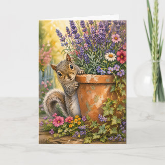 Eichhörnchen-Blumentopf-Wasserfarben-Leerkarte Karte