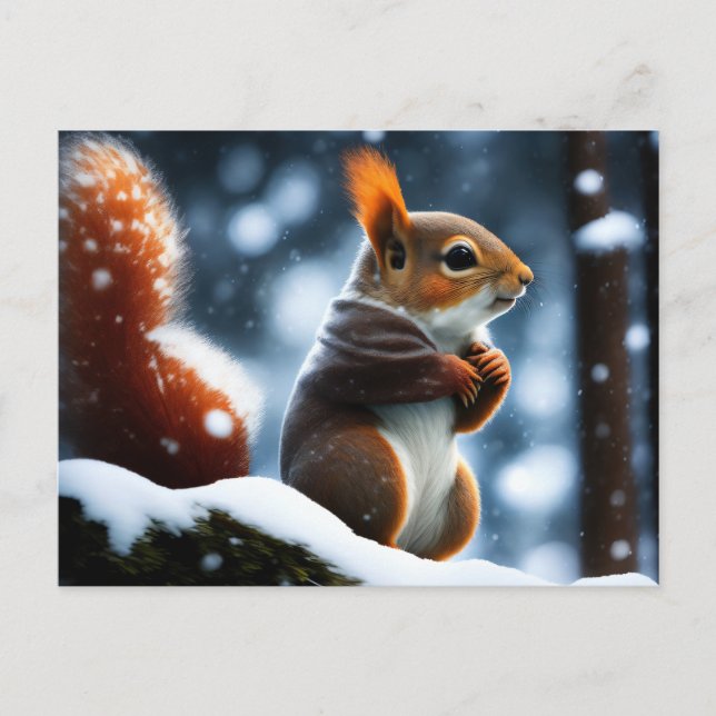 Eichhörnchen, das auf einem Log in Winter ruht Postkarte (Vorderseite)