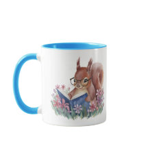 Eichhörnchen, das Buch in einem Bed of Blume liest