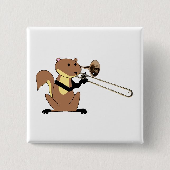 Eichhörnchen, das den Trombone spielt Button (Vorderseite)