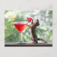 Eichhörnchen, das ein Cocktail an der glücklichen