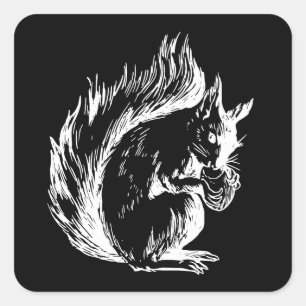 Eichhörnchen-Design in Schwarzweiß Quadratischer Aufkleber