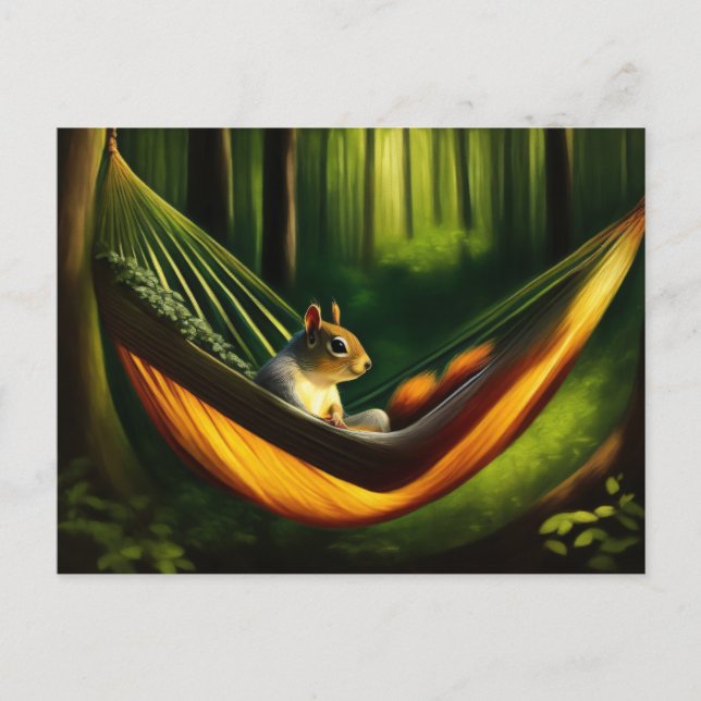 Eichhörnchen entspannen in einer Hängematte im Wal Postkarte (Vorderseite)