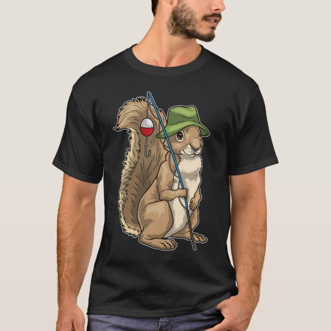 Eichhörnchen Fisher Angelrute Angeln T-Shirt (Vorderseite)