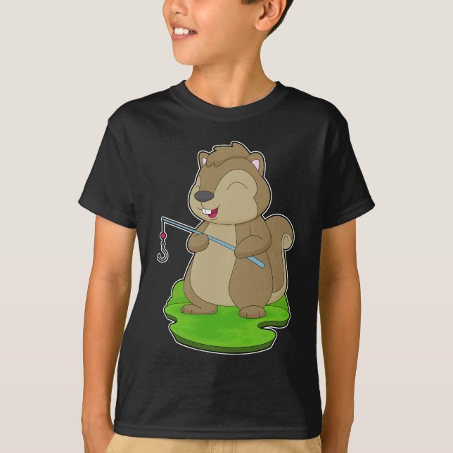 Eichhörnchen Fisher Angelrute Angeln T-Shirt (Vorderseite)
