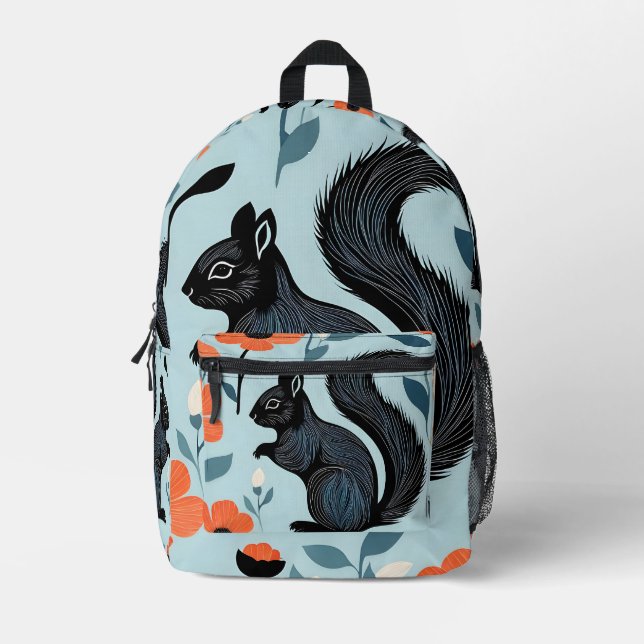 Eichhörnchen Frühlingsblumen Kunst Bedruckter Rucksack (Vorderseite)