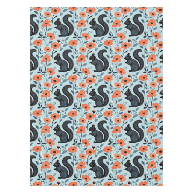 Eichhörnchen Frühlingsblumen Kunst  Tischdecke (Vorderseite)