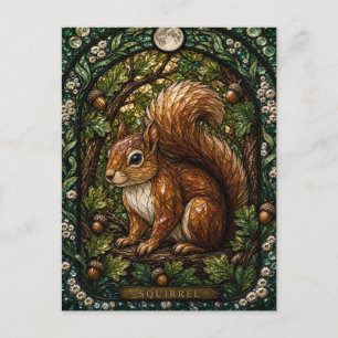 Eichhörnchen, Glasmalerei mit Eichelkappe Postkarte