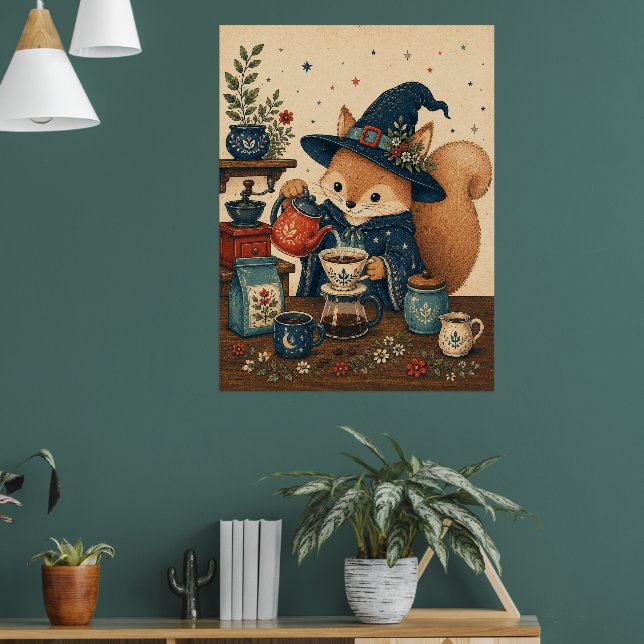 Eichhörnchen-Hexen-Kaffeemaschine Poster (Wohnzimmer 1)