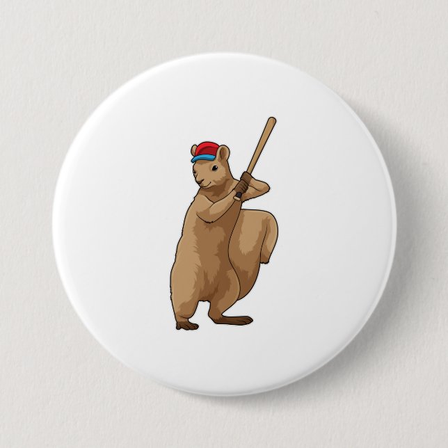 Eichhörnchen im Baseball mit Baseballschläger Button (Vorderseite)