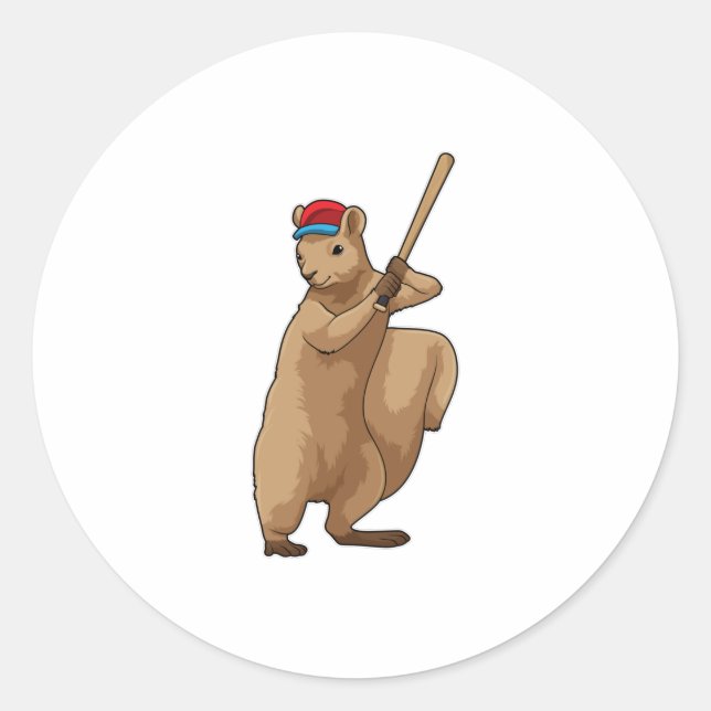 Eichhörnchen im Baseball mit Baseballschläger Runder Aufkleber (Vorderseite)