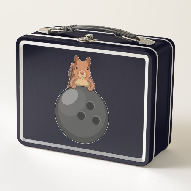 Eichhörnchen im Bowling mit Bowlingball Metall Brotdose (Vorderseite)