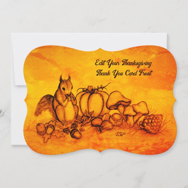 Eichhörnchen im Herbst, Glückliches Erntedankfest! Dankeskarte (Vorderseite)