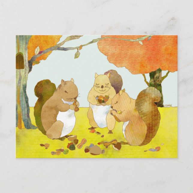 Eichhörnchen im Herbst Postkarte (Vorderseite)