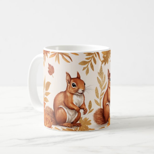 Eichhörnchen im Herbst und Blumendekoration Kaffeetasse (Vorderseite Links)