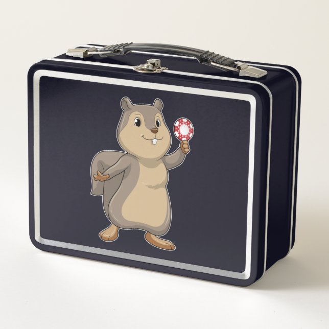 Eichhörnchen im Poker mit Poker-Chips Metall Brotdose (Vorderseite)