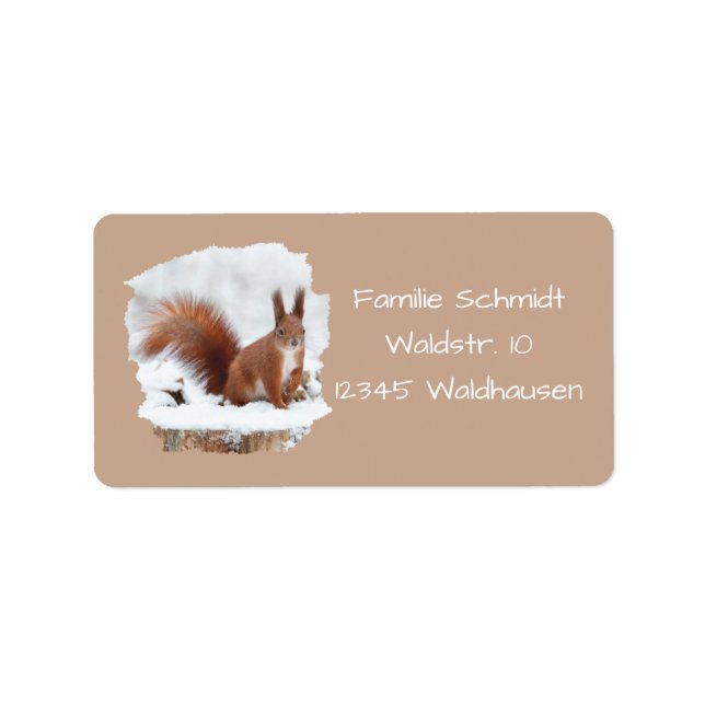 Eichhörnchen im Schnee - braun | Adressaufkleber (Vorne)
