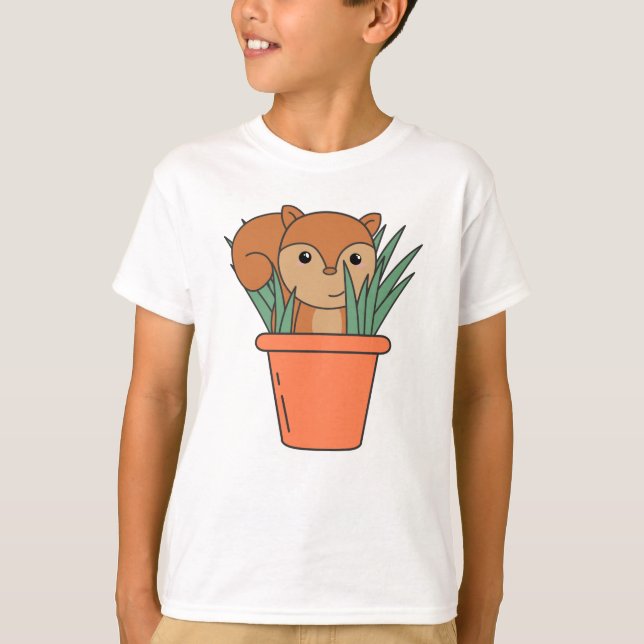 Eichhörnchen in Pflanze Blume Pot Blume T-Shirt (Vorderseite)