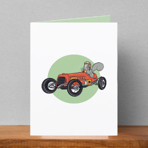 Eichhörnchen in Vintagem Red Race Car Blank Dankeskarte