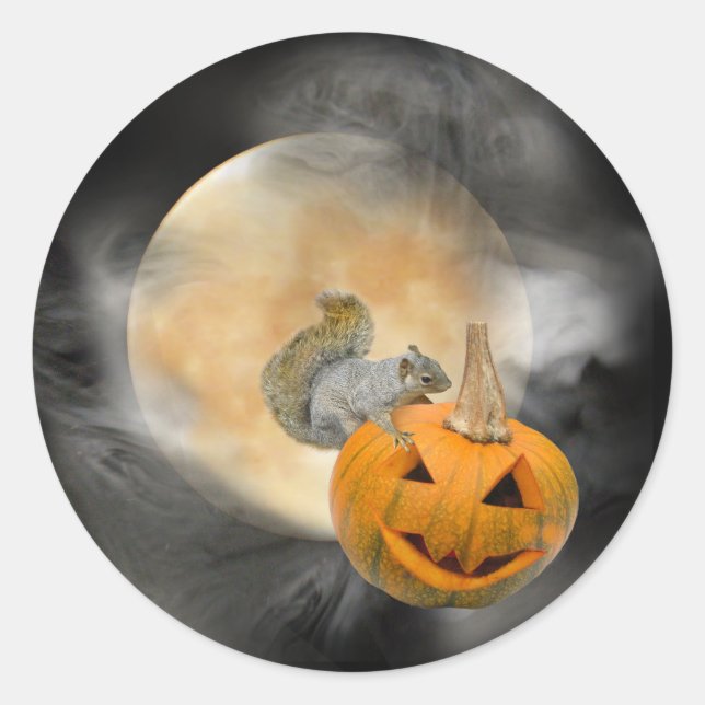 Eichhörnchen-Jack-o-Lantern-Moon-Aufkleber Runder Aufkleber (Vorderseite)