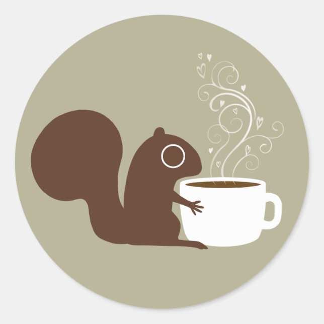 Eichhörnchen Kaffee Lover Spaß Tierische Kunst Ill Runder Aufkleber (Vorderseite)