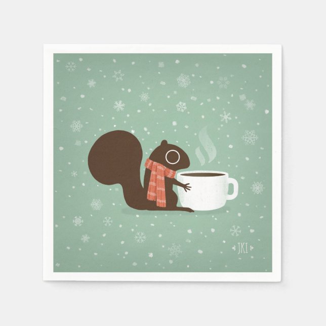 Eichhörnchen Kaffee Lover Woodland Winterurlaub Serviette (Vorderseite)