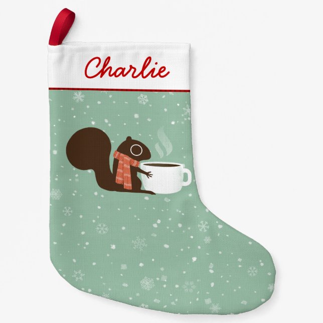 Eichhörnchen Kaffee Lover Woodland Winterurlaub Xm Kleiner Weihnachtsstrumpf (Vorderseite)