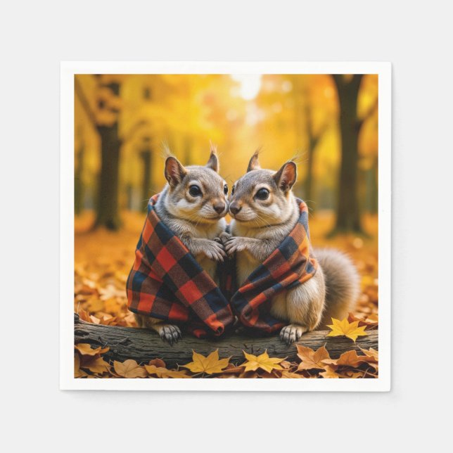 Eichhörnchen knurren unter einer Karierten Decke Serviette (Vorderseite)