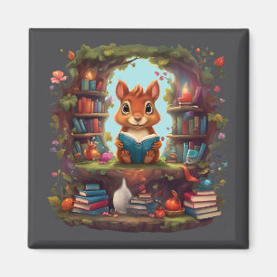 Eichhörnchen liest auf einem antiken Bücherregal Magnet