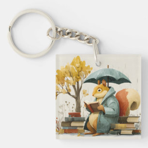 Eichhörnchen liest Bücher unter einem Regenschirm  Schlüsselanhänger