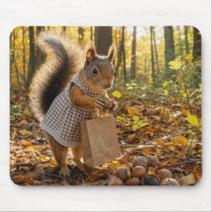 Eichhörnchen-Mädchen beim Nusskauf im herbstlichen Mousepad