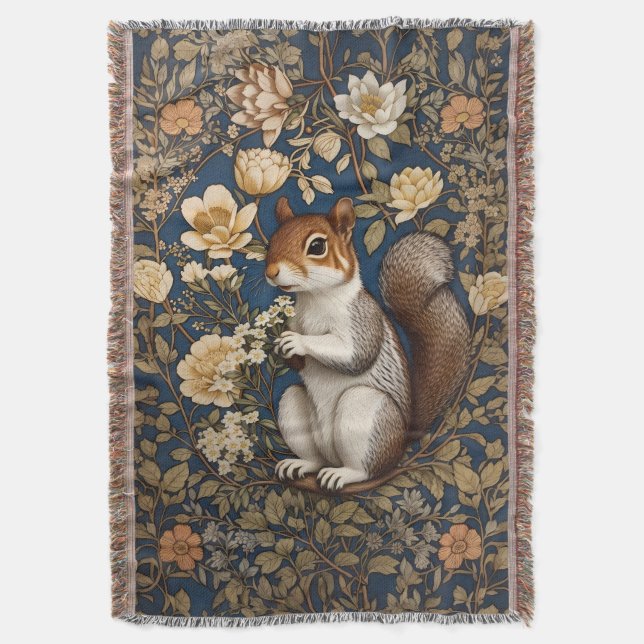 Eichhörnchen mit Acacia-Blume William Morris Decke (Vorderseite Vertikal)