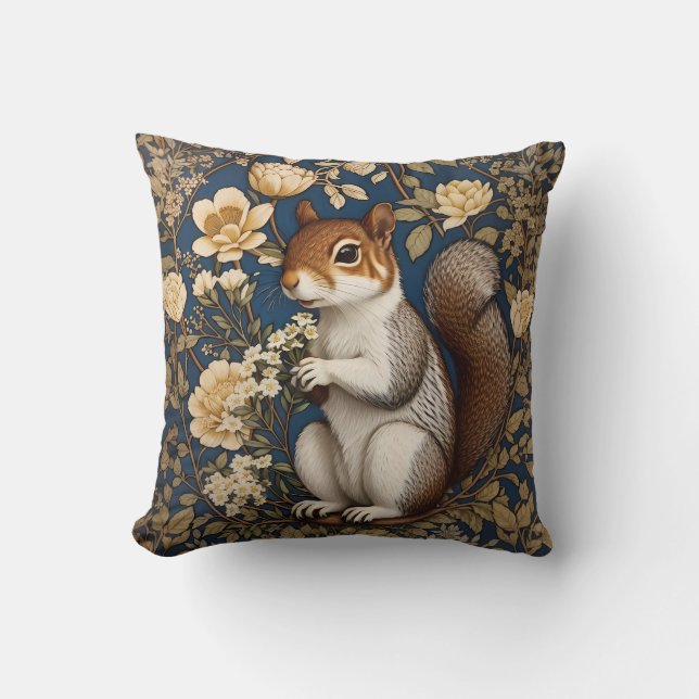 Eichhörnchen mit Acacia-Blume William Morris Kissen (Vorderseite)