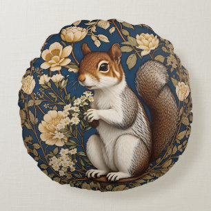 Eichhörnchen mit Acacia-Blume William Morris Rundes Kissen