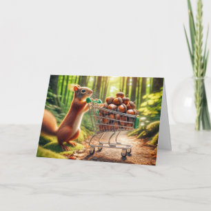 Eichhörnchen mit Acorns in einem Einkaufskorb Karte
