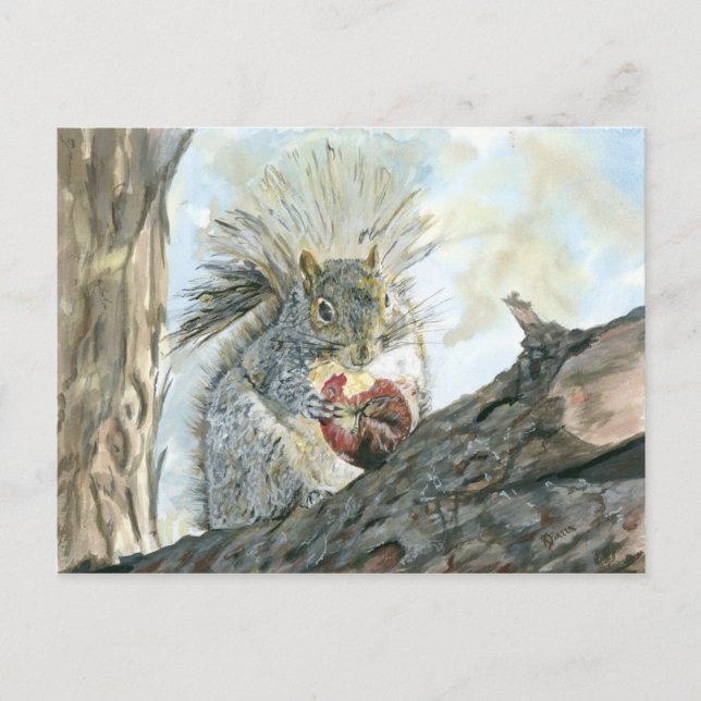 Eichhörnchen mit Apfelpostkarte Postkarte (Vorderseite)
