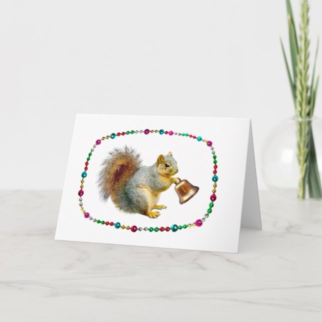 Eichhörnchen mit Bell Christmas Card Karte (Vorderseite)