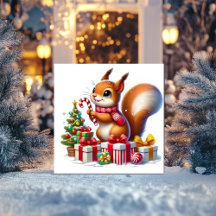 Eichhörnchen mit Candy Cane und Geschenken