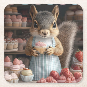 Eichhörnchen mit Cupcake Rechteckiger Pappuntersetzer
