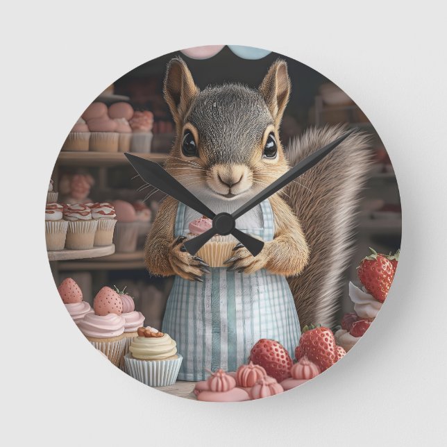 Eichhörnchen mit Cupcake Runde Wanduhr (Vorderseite)