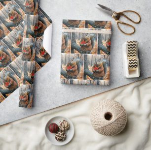 Eichhörnchen mit einem roten Ahornleaf Geschenkpapier